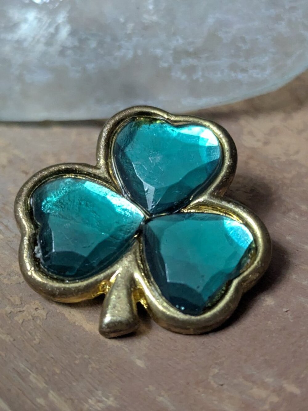 Vintage Jewelry Green Rhinestone Clover Pin 3 leaf clover brooch